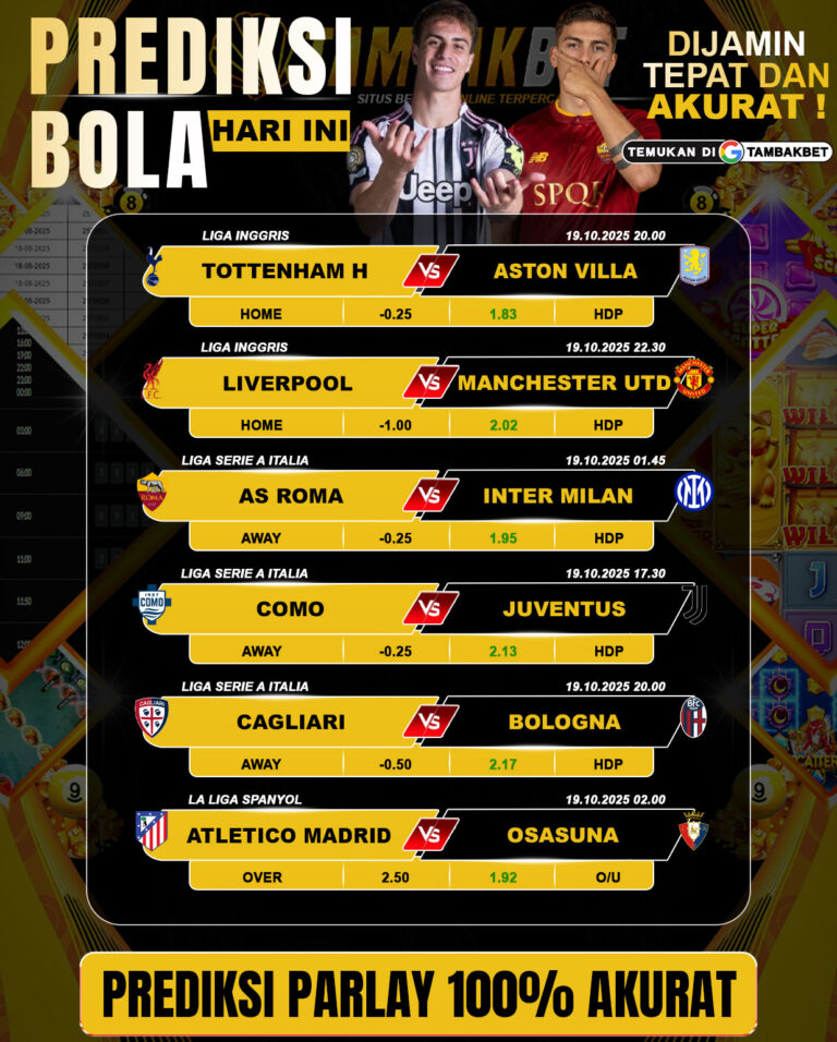 Bocoran Prediksi Parlay 100% Akurat Hari Ini, Dijamin Tembus! – Prediksi Bola TambakBet