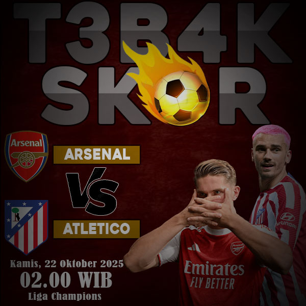 Prediksi skor Arsenal vs Atletico Madrid di Liga Champions 2025. Simak analisis lengkap dan tebak skor di TambakBet!