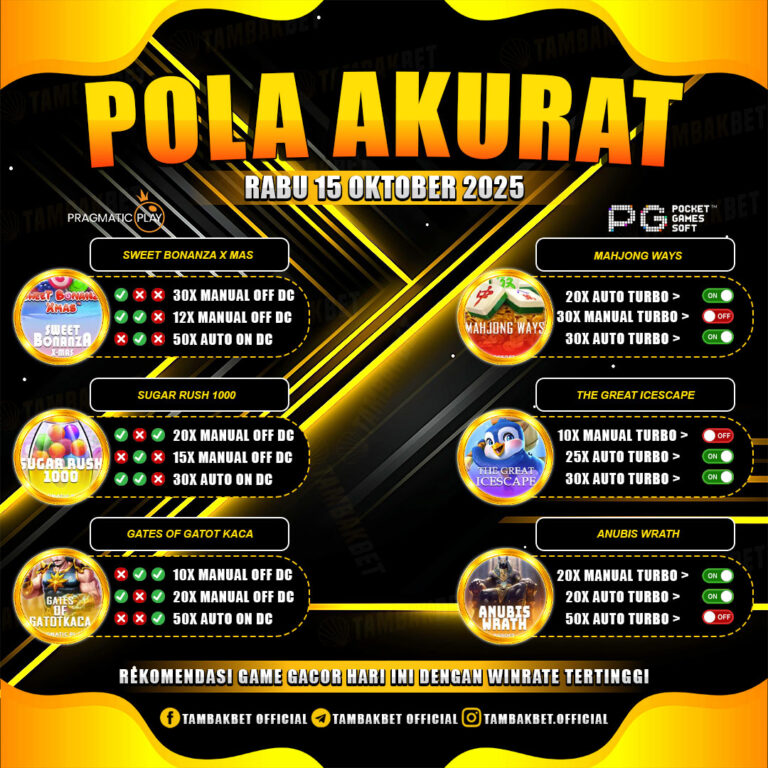Update pola gacor TambakBet terbaru 15 Oktober 2025! Dapatkan bocoran pola gacor harian yang bikin Wede tiap hari hanya di TambakBet.