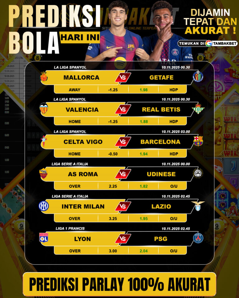 Prediksi bola malam ini TAMBAKBET — analisis tim, skor, dan peluang menang terkini! Baca selengkapnya untuk prediksi akurat & update harian.