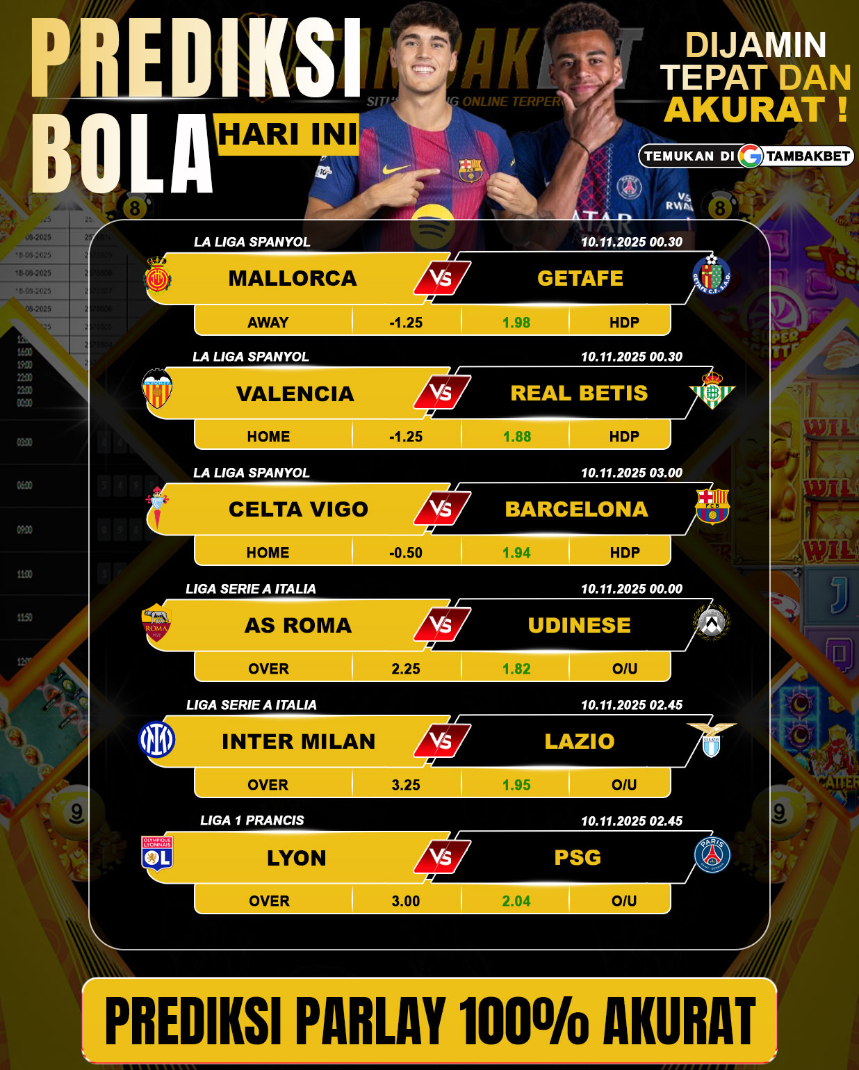 Prediksi bola malam ini TAMBAKBET — analisis tim, skor, dan peluang menang terkini! Baca selengkapnya untuk prediksi akurat & update harian.